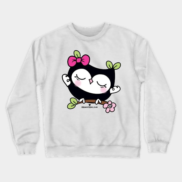 cute kawaii owl art on the tree branch Crewneck Sweatshirt by princessmi-com